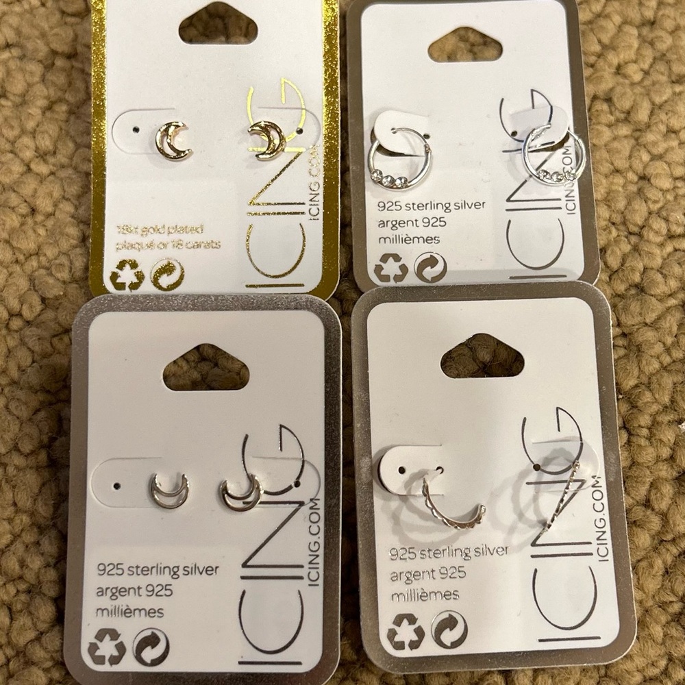 Icing Sterling Silver and Gold-Plated Earrings Set of 4